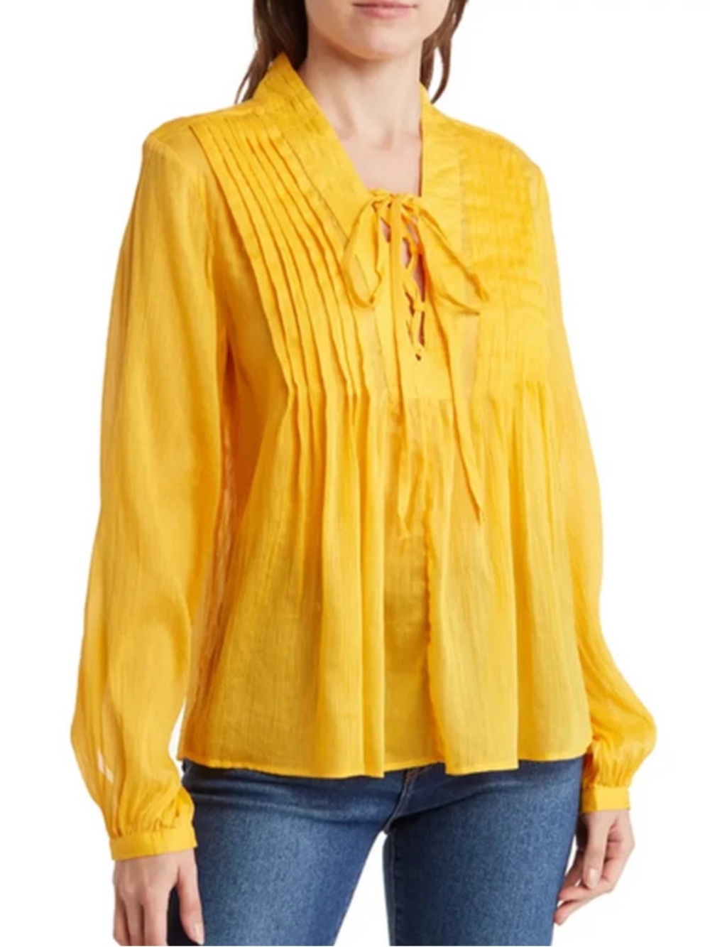 Rag & Bone Sachi Pleat Split Neck Cotton/Silk Top Safron Nwot Size Small